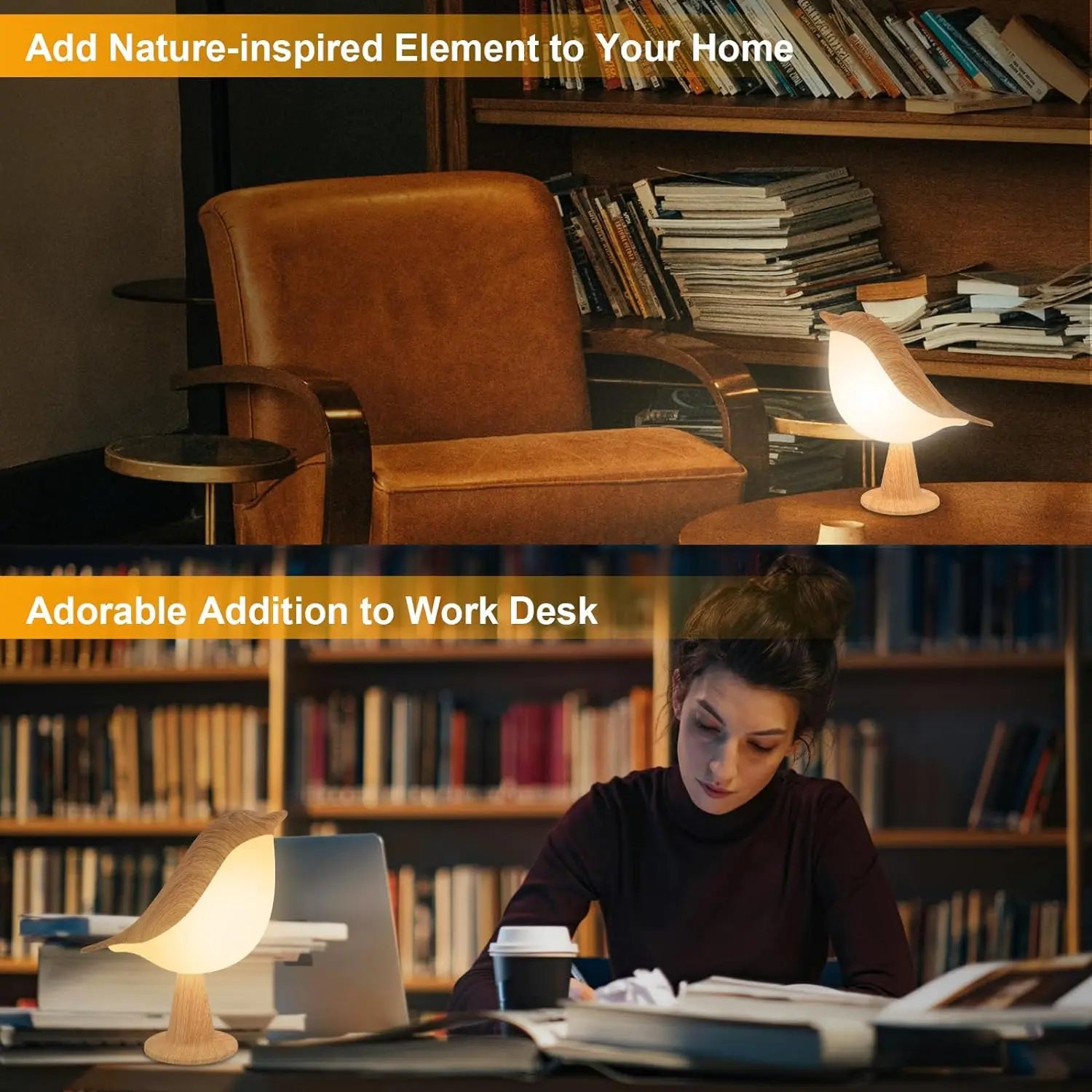 Touch small table lamp bird lamp 3-color dimming USB rechargeable cordless bedside night light children's bedroom living room