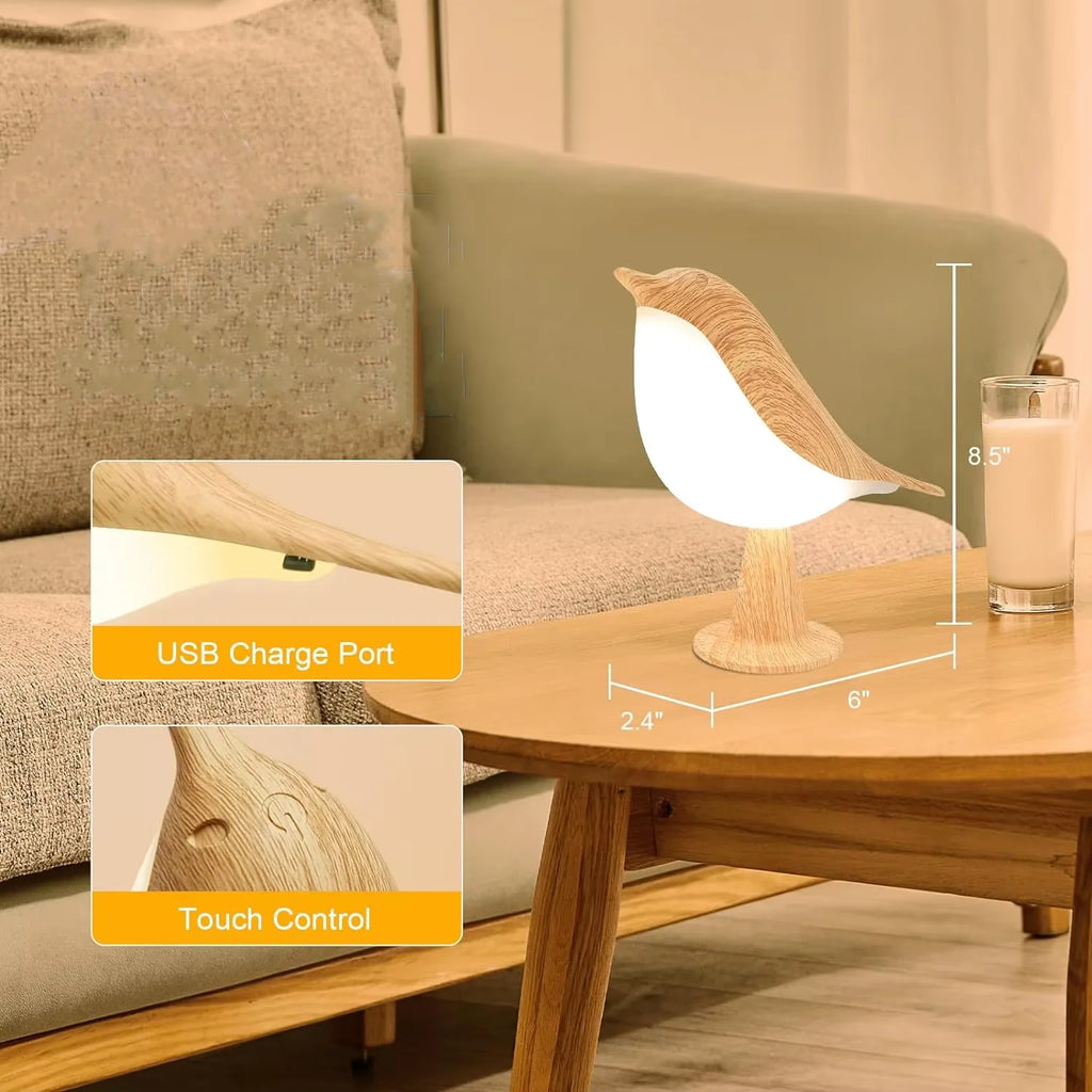 Touch small table lamp bird lamp 3-color dimming USB rechargeable cordless bedside night light children's bedroom living room