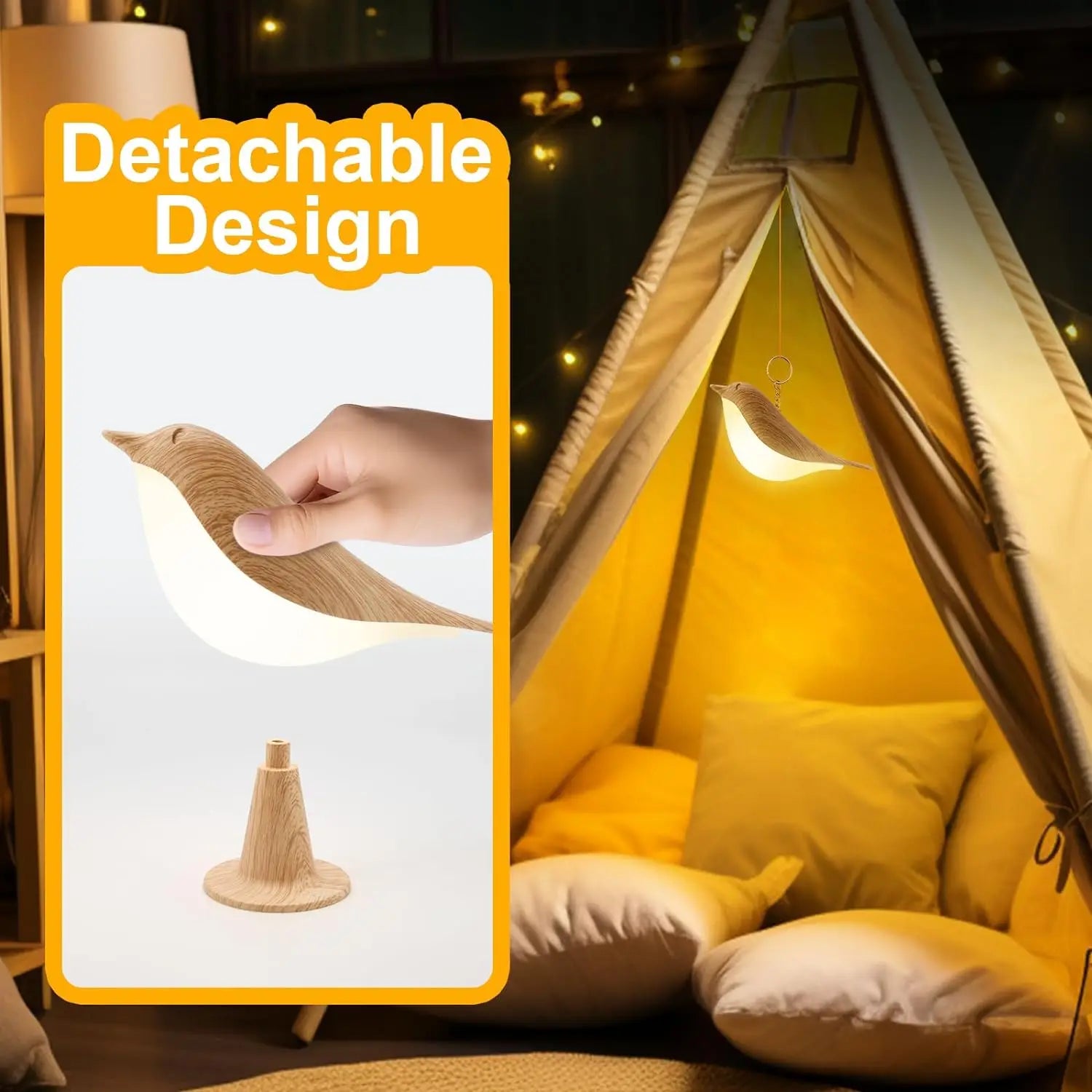 Touch small table lamp bird lamp 3-color dimming USB rechargeable cordless bedside night light children's bedroom living room