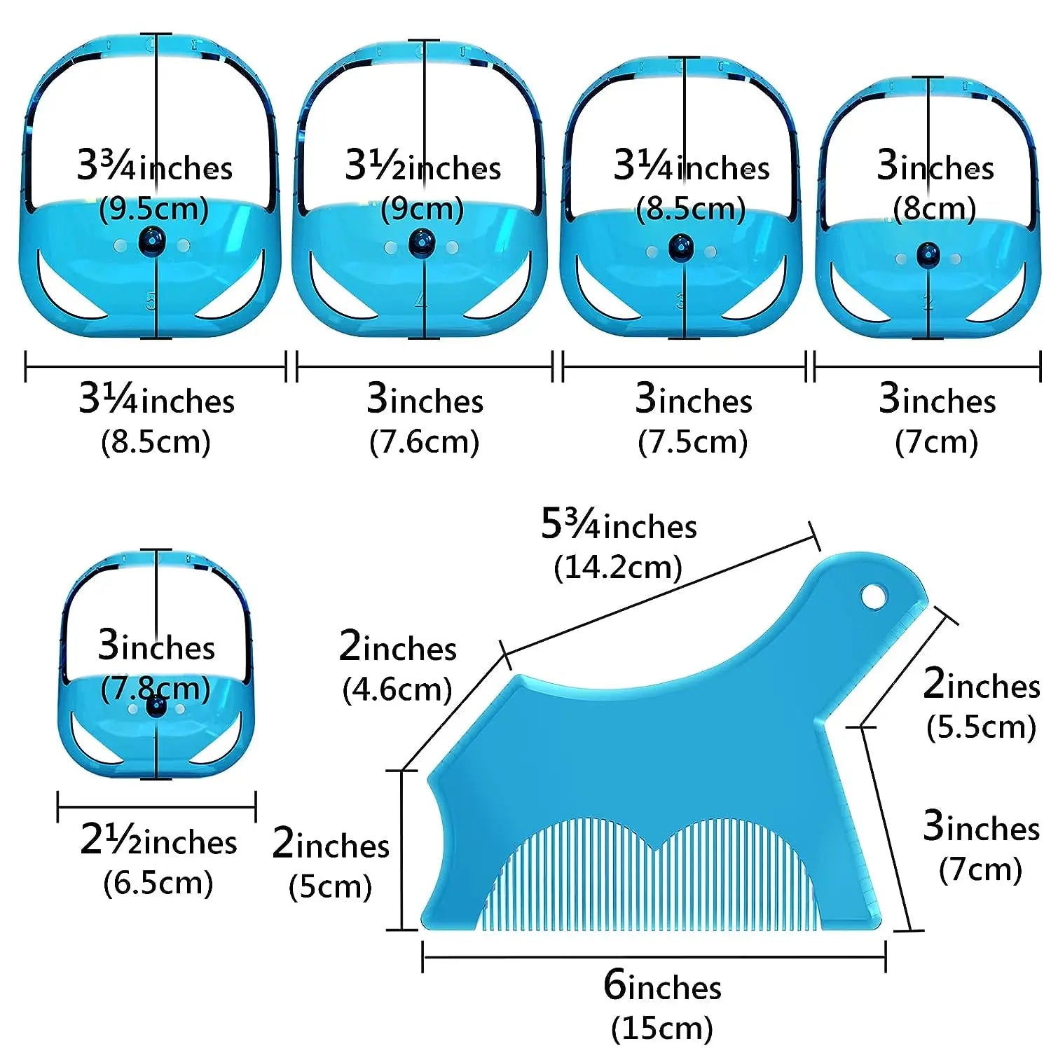 6pcs Beard Shaping Kit – 5 Size Beard Templates & 1 Multifunctional Styling Comb for Perfect Grooming (Blue & Transparent)