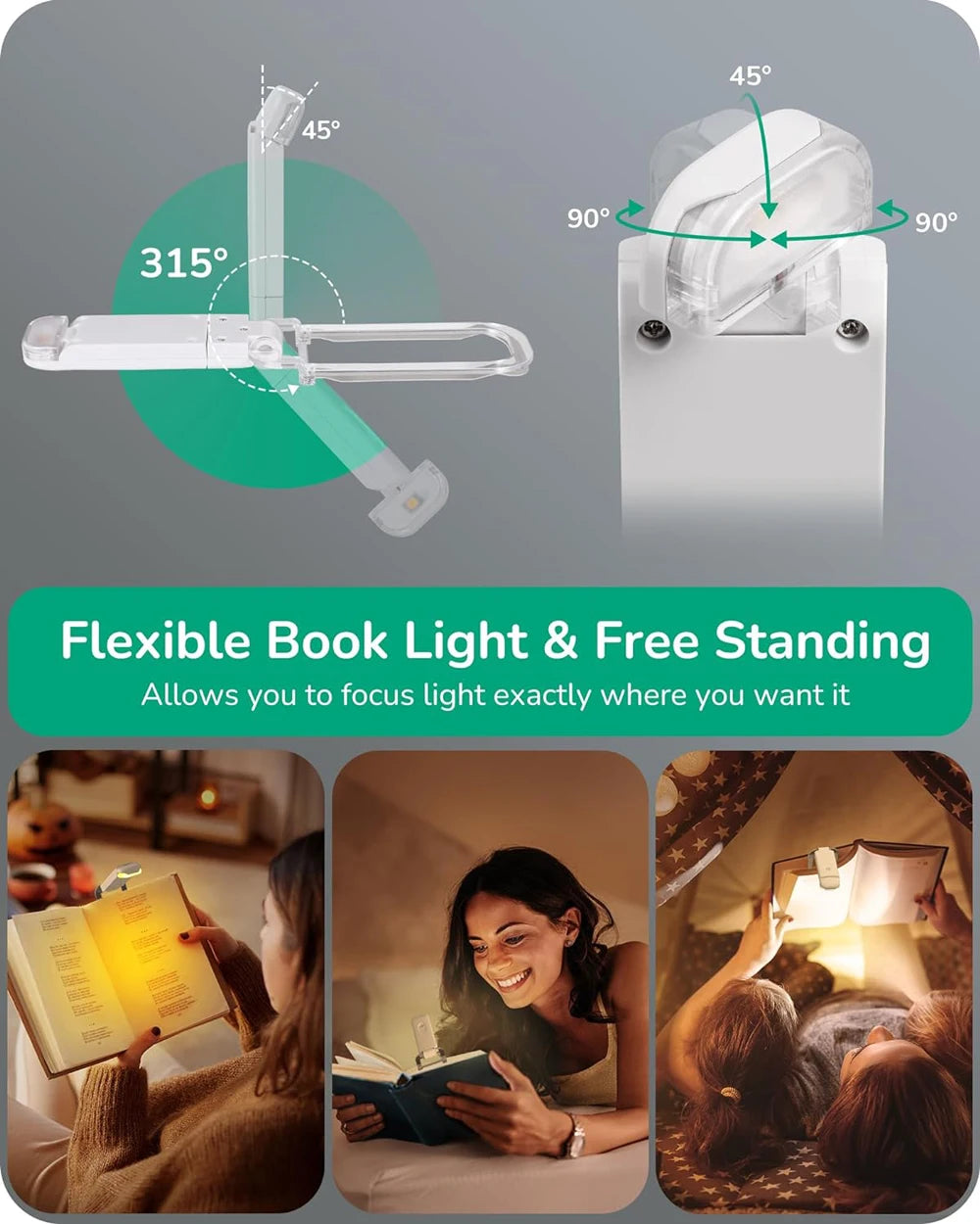 Book Light LED USB Rechargeable Reading Light Eye Protection Night Light Portable Clip Desk Light Bookmark Read Light